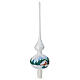 Christmas tree topper of polished white blown glass, snowy houses, 14 in s4