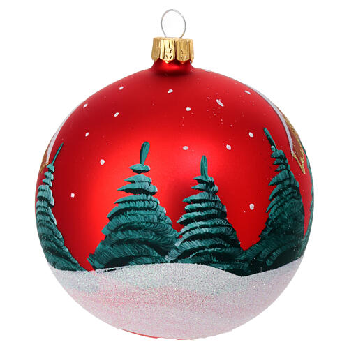 Boule de Noël verre soufflé rouge satiné Sainte Famille enfants 100 mm 4