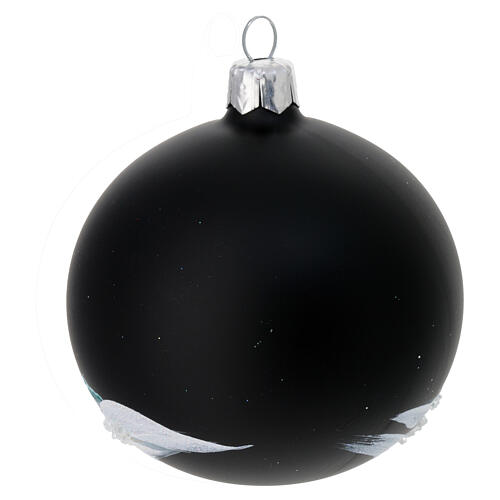 Set of 2 Christmas ball dull black blown glass with snowy house 3 in