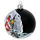 Pair of Christmas baubles in matte black blown glass decorated with snowy house 80 mm s3