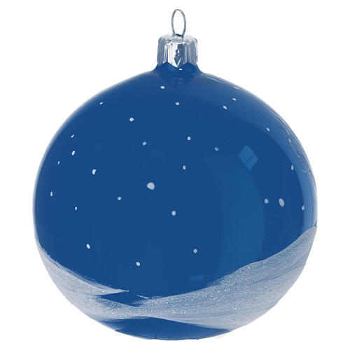 Pallina Natale vetro soffiato blu notte lucido decoro fattoria innevata 100 mm 5
