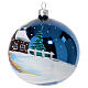 Glossy midnight blue blown glass Christmas bauble with snowy farm decoration 100 mm s2