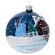 Glossy midnight blue blown glass Christmas bauble with snowy farm decoration 100 mm s3