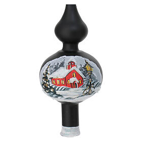 Baumspitze, mundgeblasenes Glas, Schwarz, Winterlandschaft – Höhe 35 cm