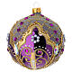 Polished purple blown glass Christmas ball with gold glitter decorations and gold strass, 4 in s1