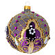 Polished purple blown glass Christmas ball with gold glitter decorations and gold strass, 4 in s3