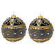 Set of 2 Christmas balls, black blown glass with gold and silver glitter and strass, 3 in s1