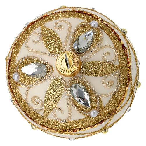 Weihnachtskugeln, 2er-Set, aus mundgeblasenem Glas, elfenbeinfarben, mit Goldglitter, Strass und Perlendekor – Ø 8 cm 3