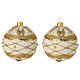 Pair of ivory gold glitter blown glass balls 80 mm s1