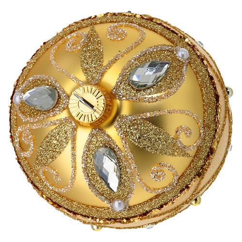 Weihnachtskugeln, 2er-Set, aus mundgeblasenem Glas, satin-goldene Oberfläche, mit Glitter und Strass – Ø 8 cm 3