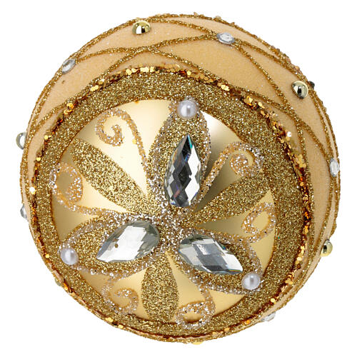 Weihnachtskugeln, 2er-Set, aus mundgeblasenem Glas, satin-goldene Oberfläche, mit Glitter und Strass – Ø 8 cm 5