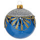 Blown glass Christmas balls, set of 6, blue with gold and silver glitter floral pattern, 3 in s2