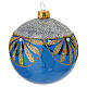 Blown glass Christmas balls, set of 6, blue with gold and silver glitter floral pattern, 3 in s3