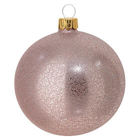 Rough satin pink Christmas balls, blown glass, 3 in, set of 6