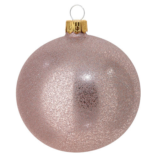 Rough satin pink Christmas balls, blown glass, 3 in, set of 6 2