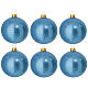 Set of 6 satin glitter blue blown glass baubles 80 mm s1