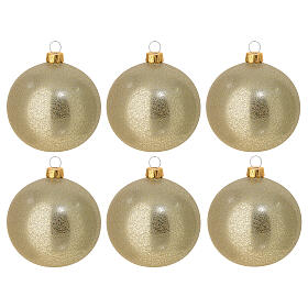 Christmas balls of gold satin blown glass, 3 in, set of 6