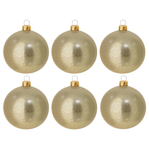 Christmas balls of gold satin blown glass, 3 in, set of 6 1