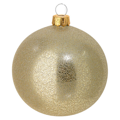 Set of 6 satin gold blown glass Christmas baubles 80 mm 2