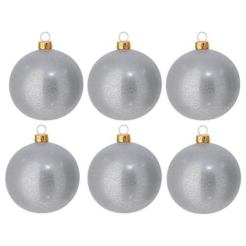 Set of 6 Christmas balls of silver satin finish, 3 in 1