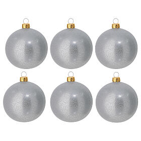 Set of 6 satin silver Christmas baubles 80 mm
