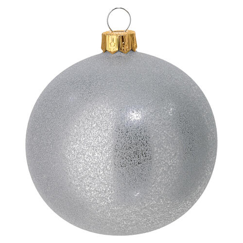 Set of 6 satin silver Christmas baubles 80 mm 2