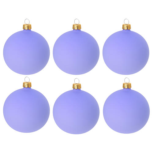 Set of 6 Christmas balls, dull lilac blown glass, 3 in 1