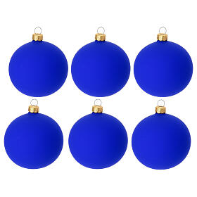 Set of 6 Christmas balls of dull dark blue blown glass, 3 in