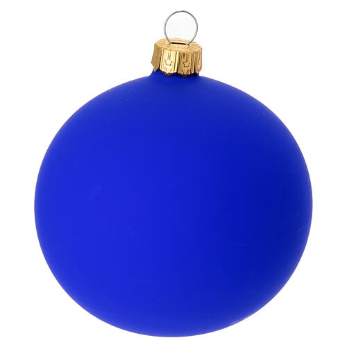 Set of 6 opaque blue blown glass Christmas baubles 80mm 2