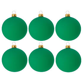 Set of 6 Christmas balls of dull green blown glass, 3 in