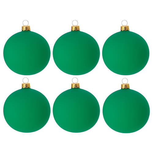 Set 6 palline di Natale vetro soffiato verde opaco 80 mm 1