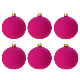 Weihnachtskugeln, 6er-Set, aus mundgeblasenem Glas, mit matt-fuchsienfarbener Oberfläche – Ø 8 cm