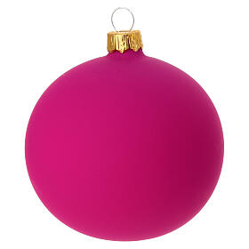 Set of 6 fuchsia Christmas balls, dull blown glass, 3 in