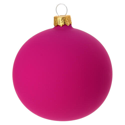 Set of 6 fuchsia Christmas balls, dull blown glass, 3 in 2