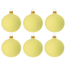 Set of 6 Christmas balls, dull yellow blown glass, 3 in