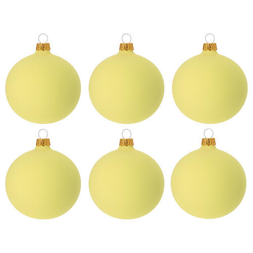 Set of 6 Christmas balls, dull yellow blown glass, 3 in 1