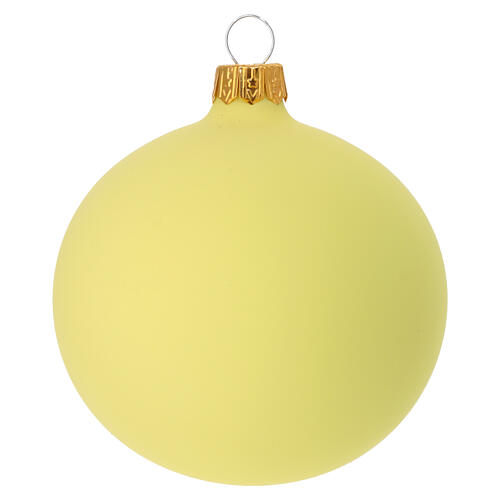 Set of 6 Christmas balls, dull yellow blown glass, 3 in 2