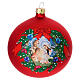 Christmas ball of satin red blown glass, wreath with Nativity Scene, 4 in s1