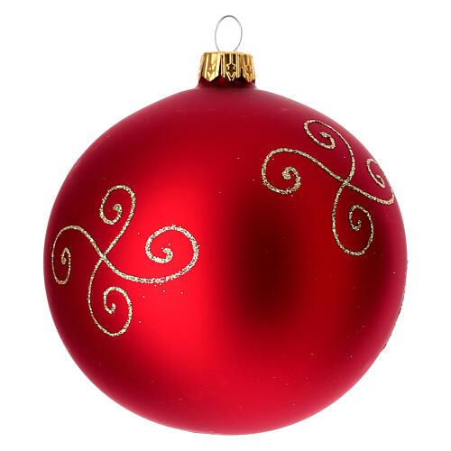 Pallina Natale vetro soffiato rosso satinato ghirlanda Sacra Famiglia 100 mm 4