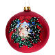 Pallina Natale vetro soffiato rosso satinato ghirlanda Sacra Famiglia 100 mm s1