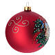 Pallina Natale vetro soffiato rosso satinato ghirlanda Sacra Famiglia 100 mm s3