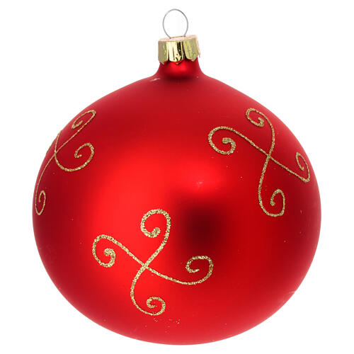 Red blown glass Christmas bauble with Holy Family garland 100 mm 3