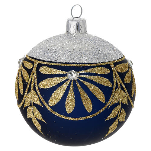 Weihnachtskugeln, 6er-Set, aus mundgeblasenem Glas, matt-schwarze Oberfläche mit floralen Glitterdekoren in Gold und Silber – Ø 8 cm 2