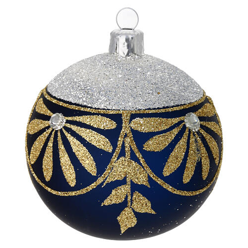 Weihnachtskugeln, 6er-Set, aus mundgeblasenem Glas, matt-schwarze Oberfläche mit floralen Glitterdekoren in Gold und Silber – Ø 8 cm 3