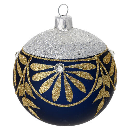Weihnachtskugeln, 6er-Set, aus mundgeblasenem Glas, matt-schwarze Oberfläche mit floralen Glitterdekoren in Gold und Silber – Ø 8 cm 4