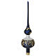 Christmas tree topper of satin blue blown glass with gold glitter decorations and strass, 14 in s1