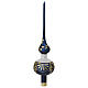 Christmas tree topper of satin blue blown glass with gold glitter decorations and strass, 14 in s4