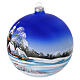 Christmas ball of dark blue blown glass, snowy landscape, 6 in s3