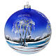 Christmas ball of dark blue blown glass, snowy landscape, 6 in s5