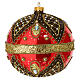 Christmas ball, red blown glass with gold glitter decoration, 6 in s1